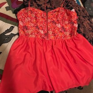 Orange floral/solid handkerchief hem tank